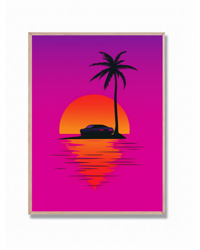 Atardecer Palmera y Auto