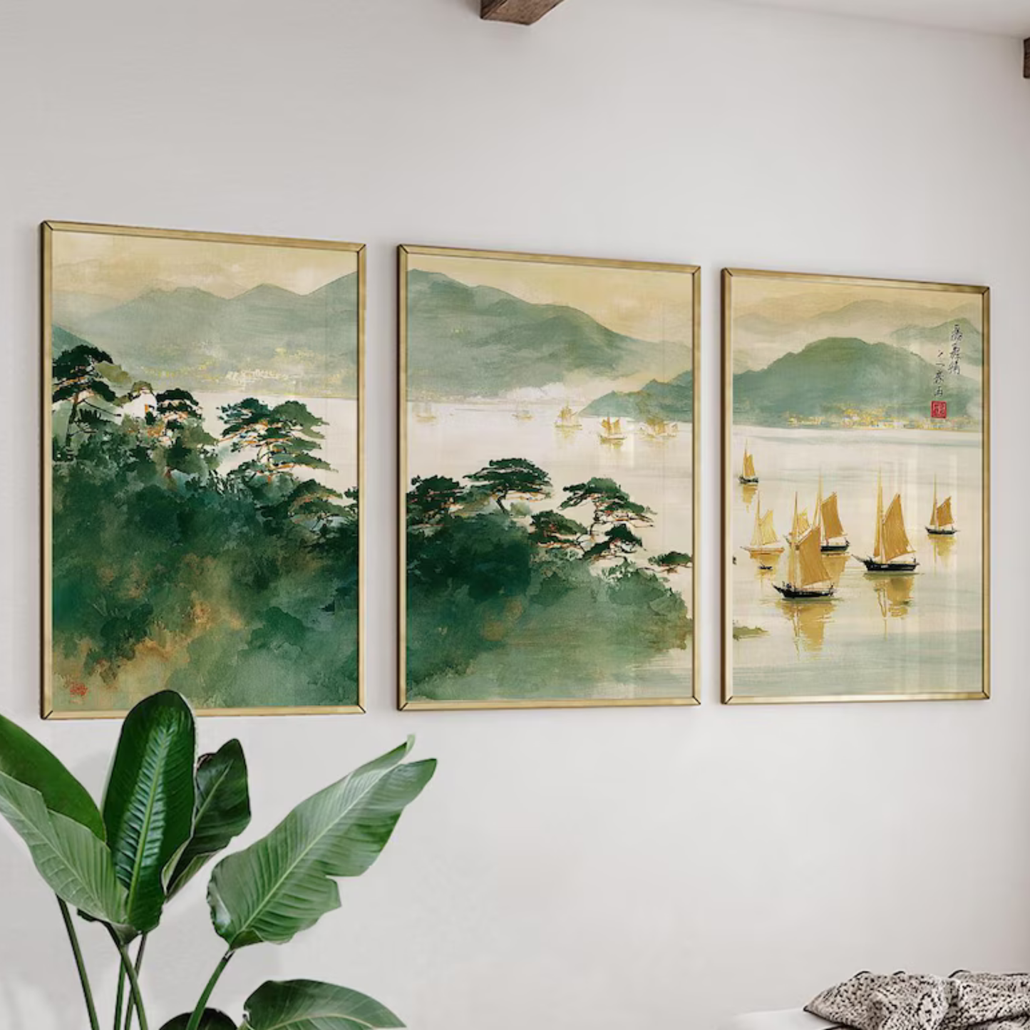 Set de 3 Paisaje Chino Veleros