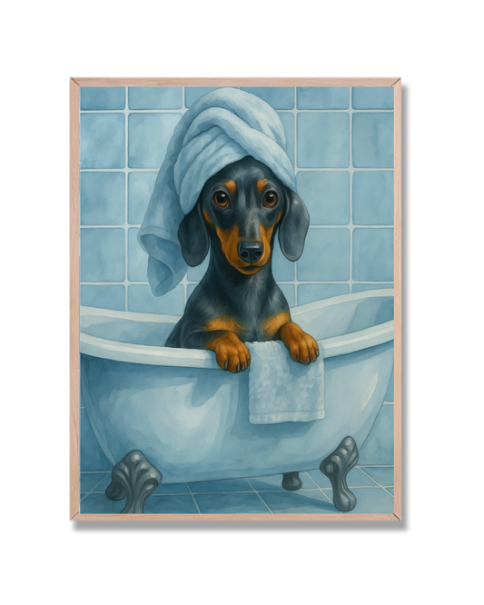 Bañera azul con perro
