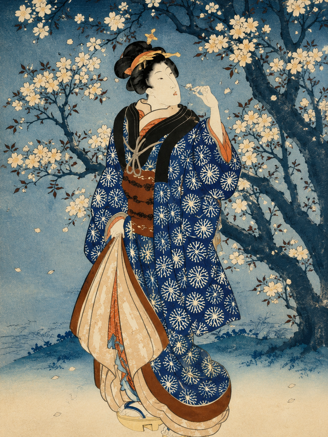 Mujer Kimono Azul