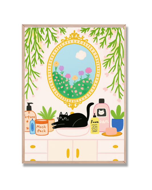 Gato entre jabones y flores