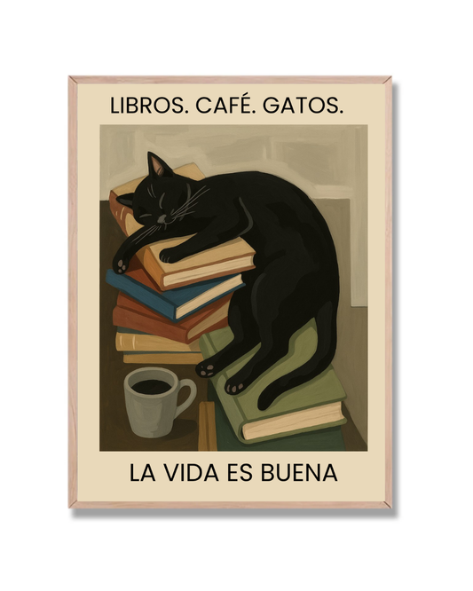 Libros. Café. Gatos
