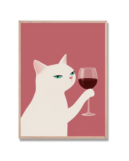 Gato blanco con copa de vino
