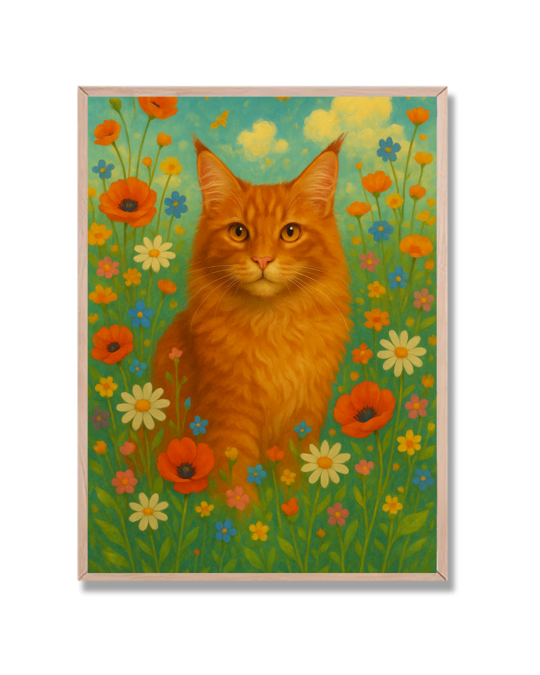 Gato naranja entre flores