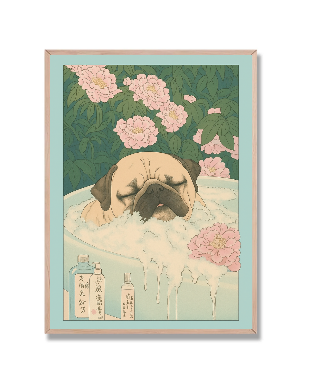 Perro pug con espuma