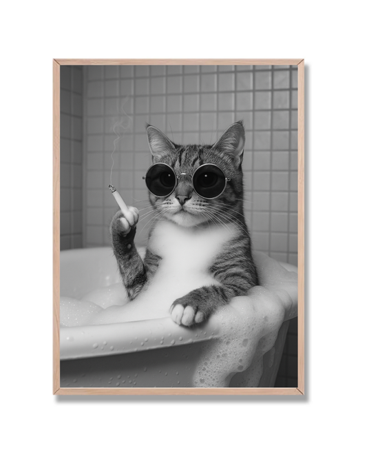 Gato Bañera Fumando