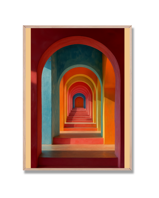 Pasaje de arcos colorido