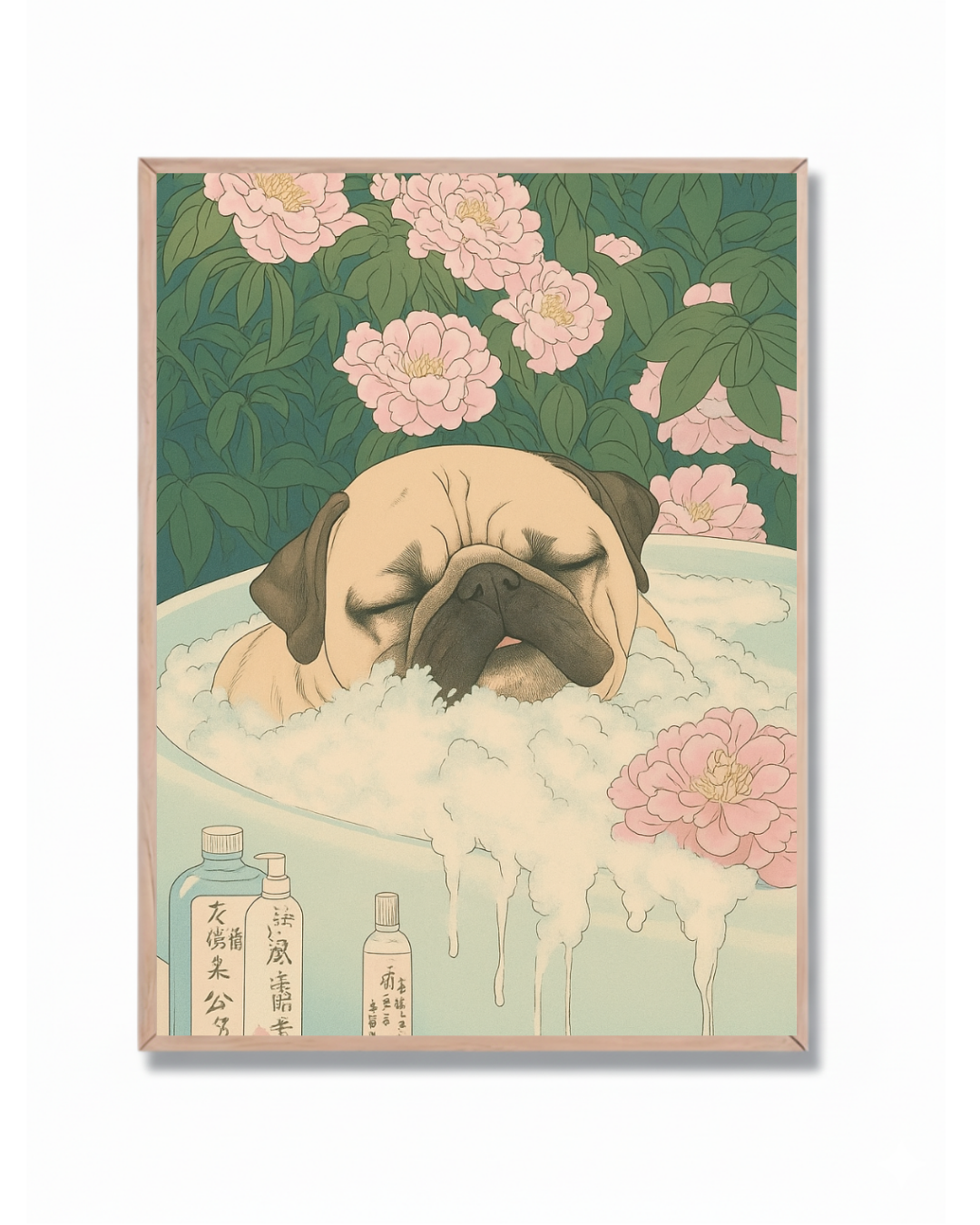 Perro pug con espuma