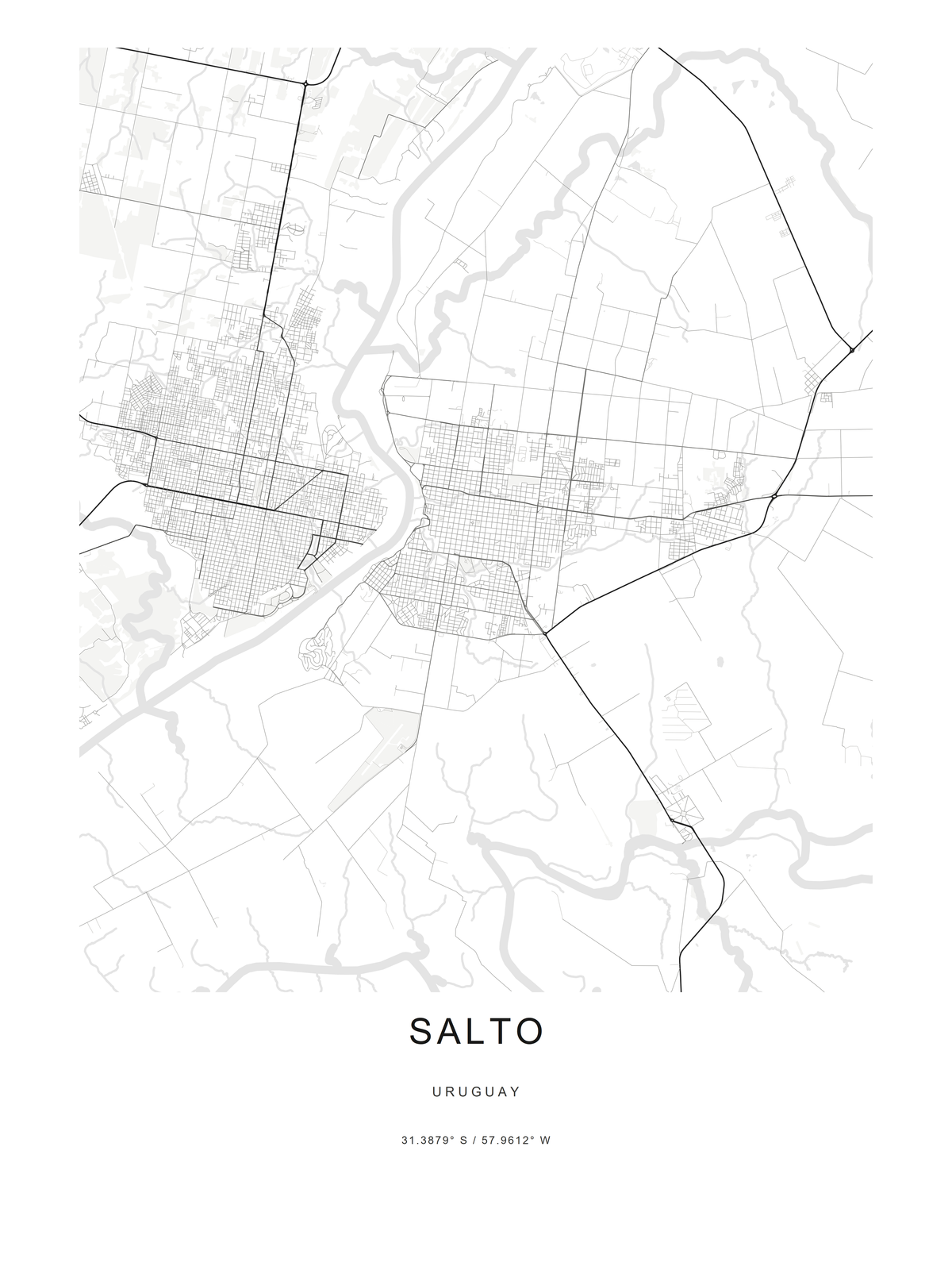 Mapa urbano de Salto, Uruguay, vertical 3:4