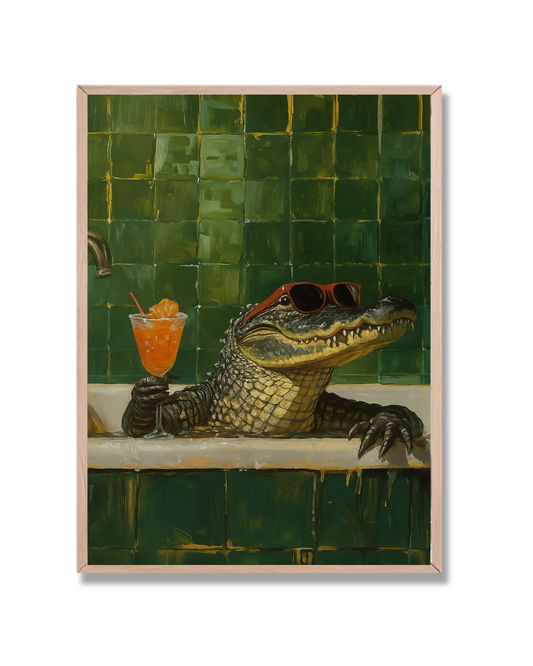 Cocodrilo en baño con trago