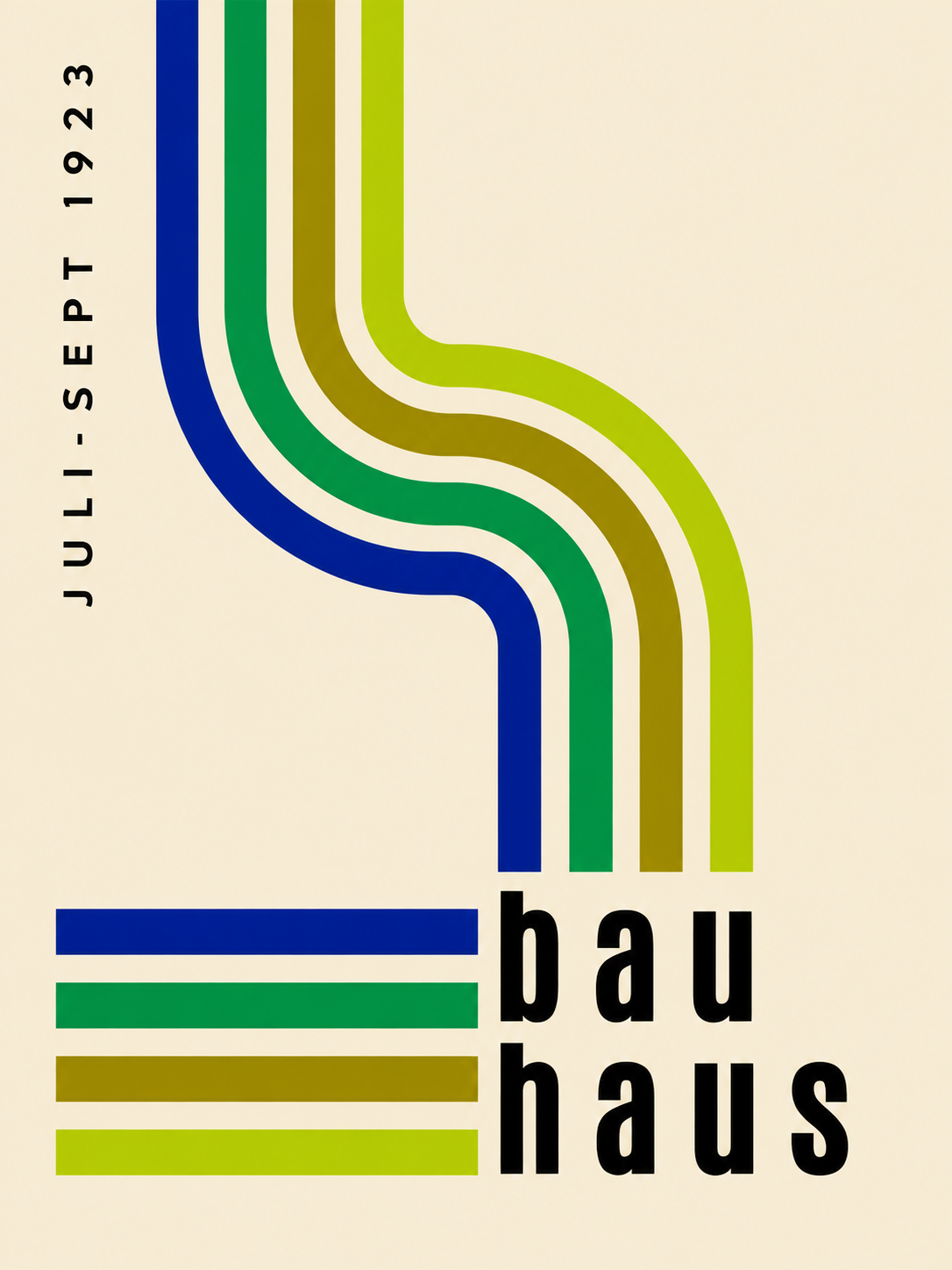 Bauhaus con franjas curvas y tipografía
