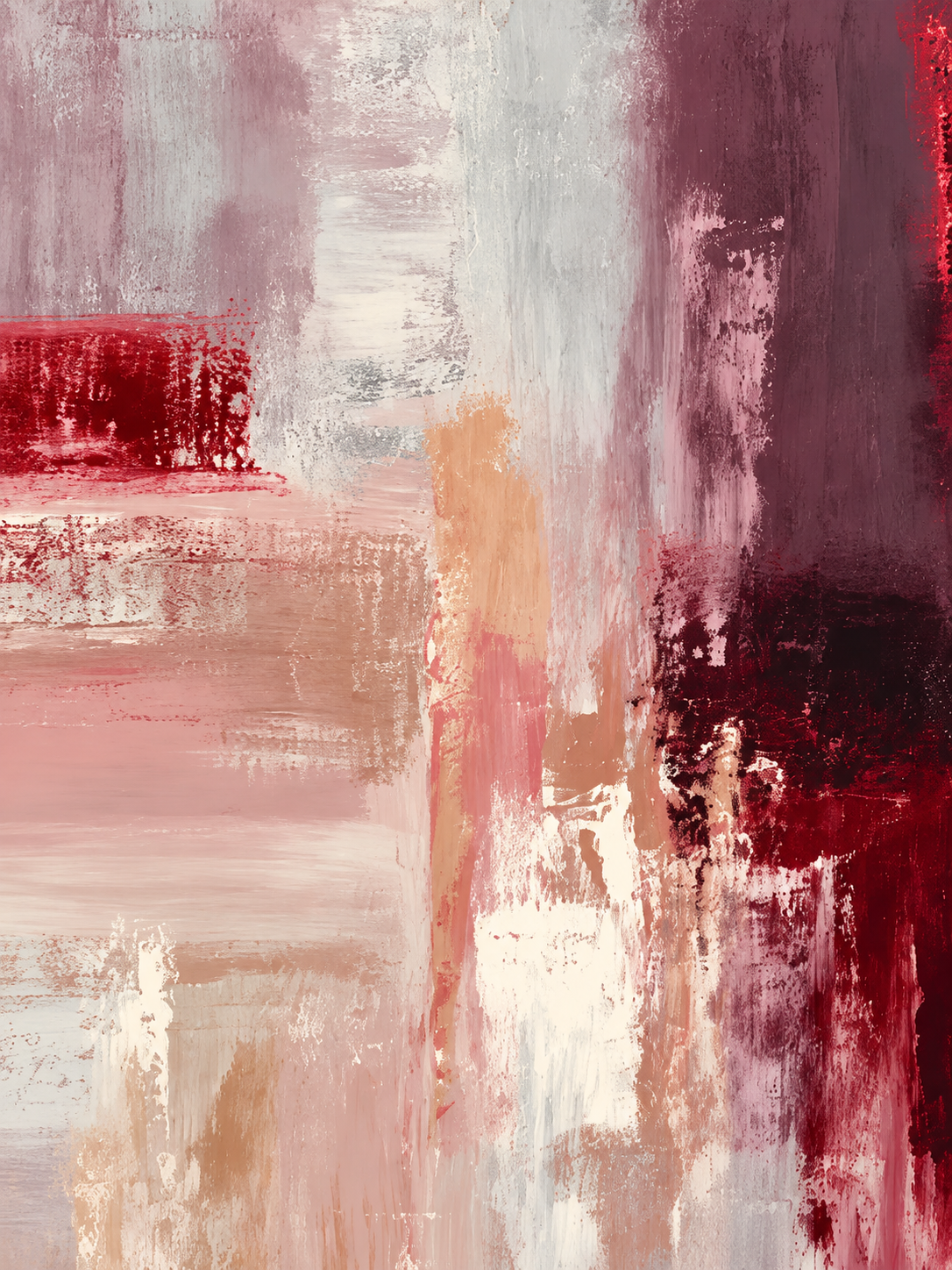 Abstracto de pinceladas en borgoña, rosa, crema y gris