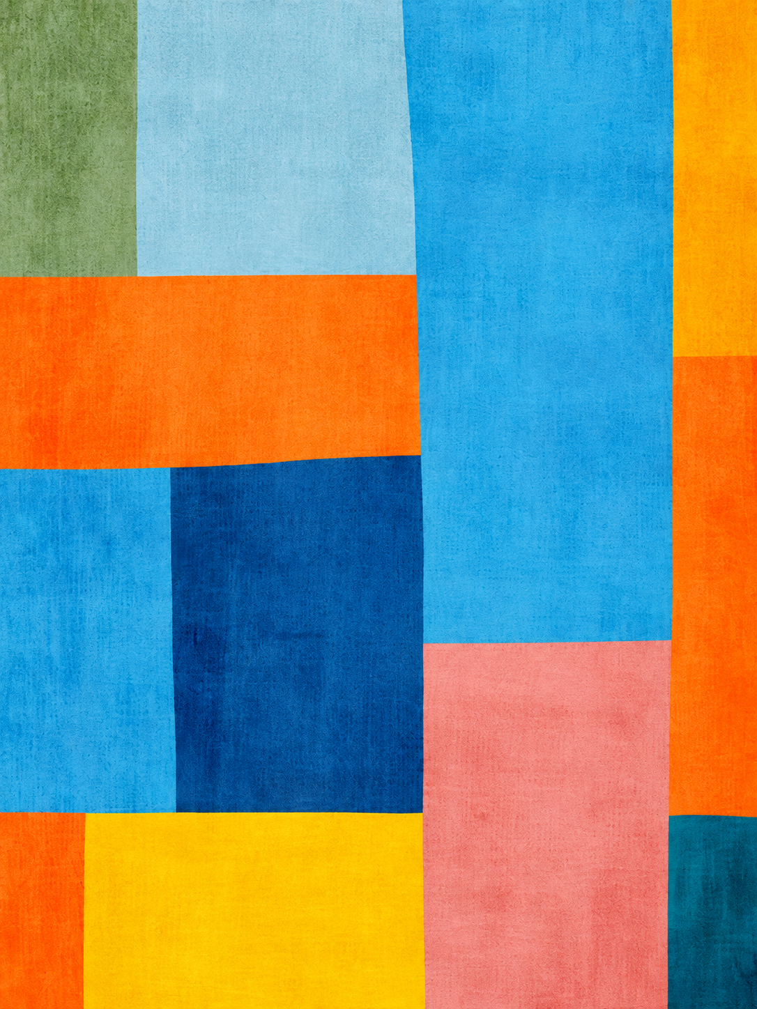 Abstracto de bloques celeste, azul, naranja, coral y amarillo