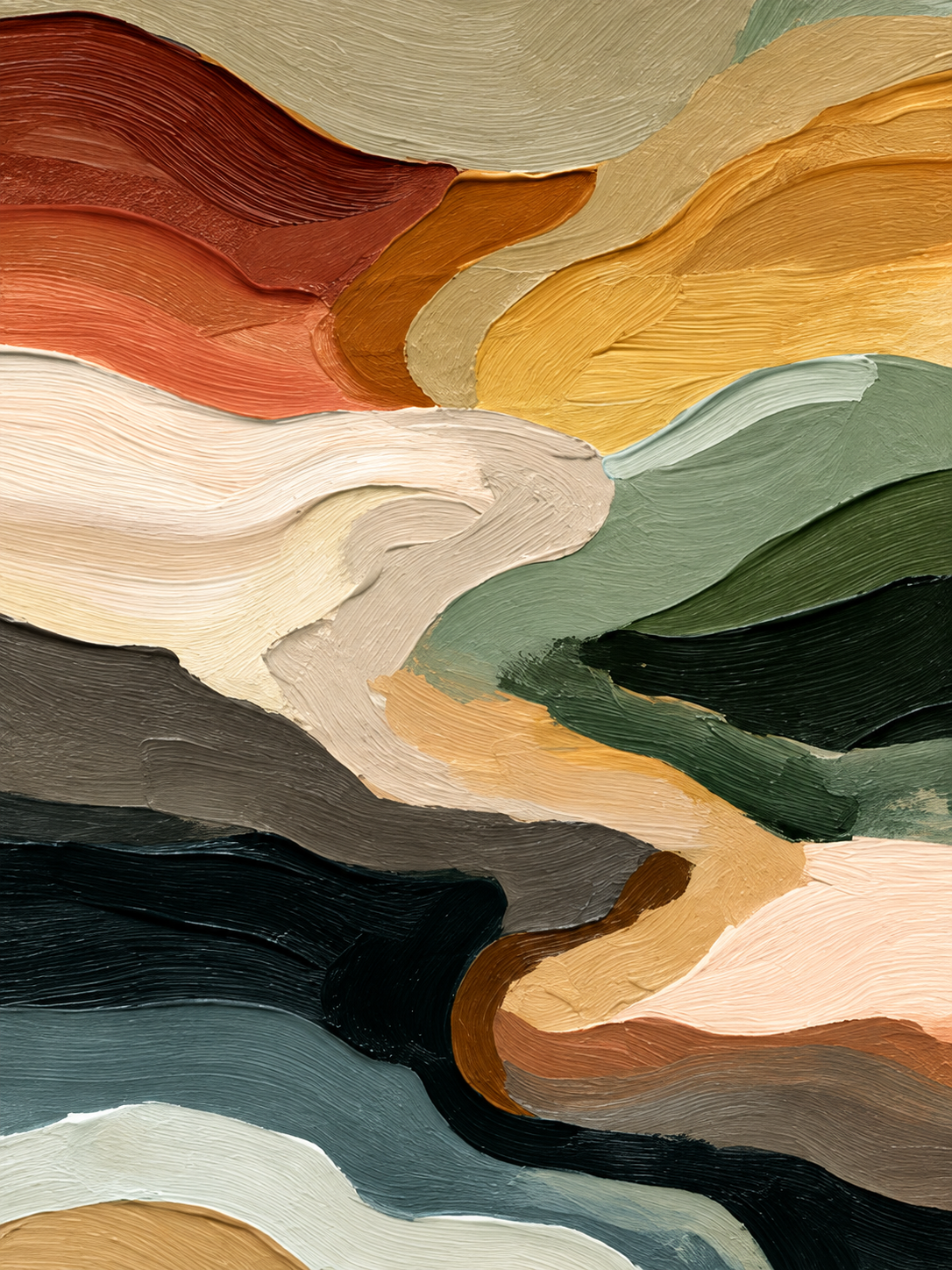 Paisaje abstracto en óxido, verde, crema y negro