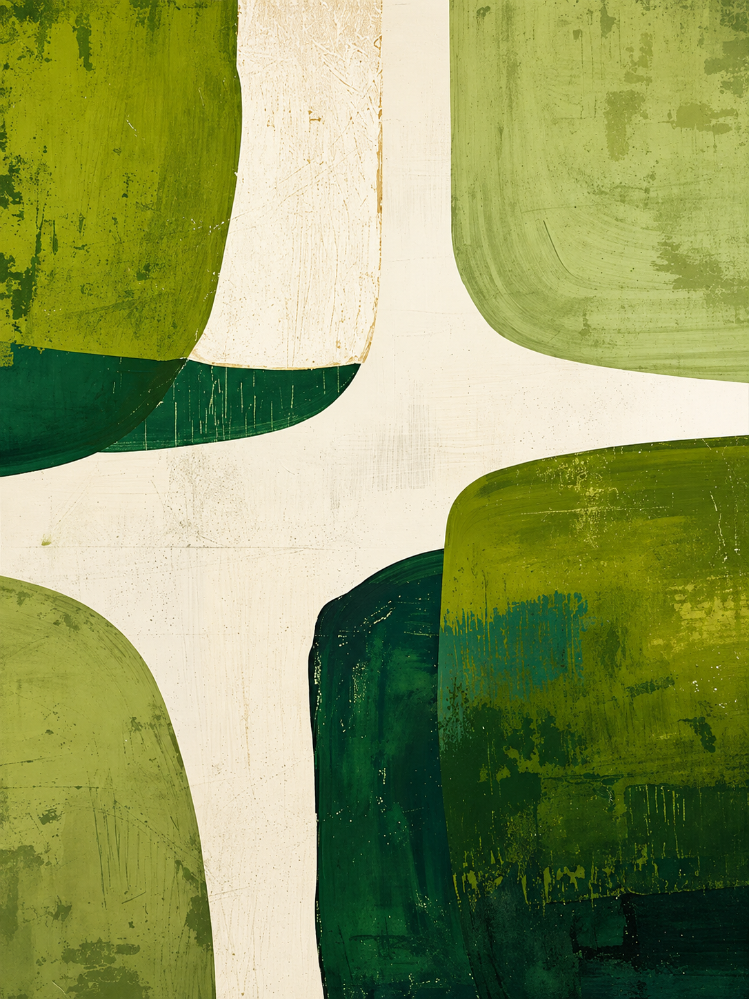 Abstracto gestual en lima, verde, oliva y crema