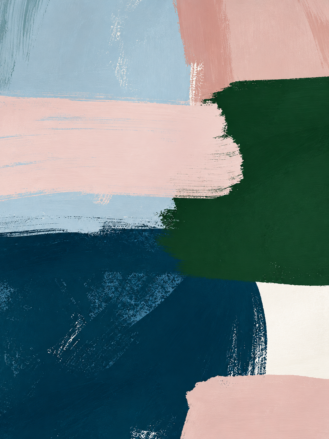 Abstracto en celeste, rosa, verde y azul marino