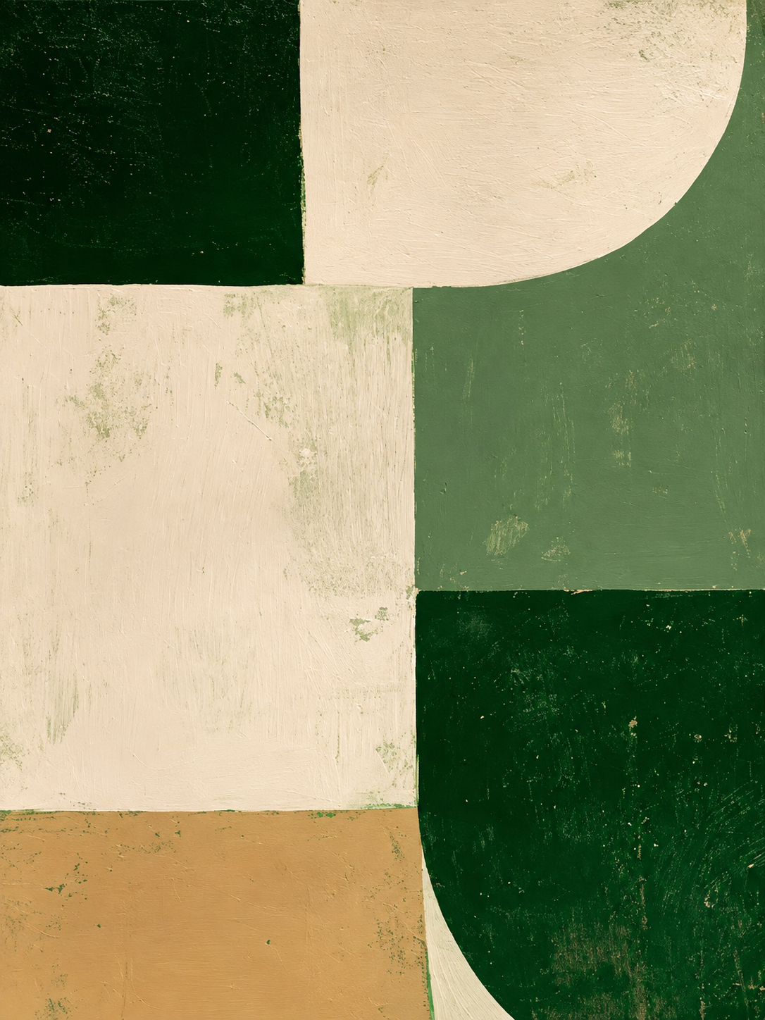 Geométrico en verde, crema, beige y ocre