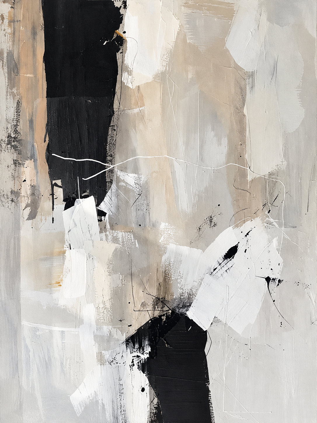 Abstracto gestual en blanco, gris, beige y negro — Izquierdo