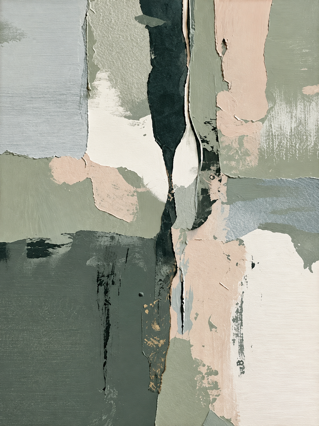 Abstracto gestual en verde, crema y gris — Izquierdo