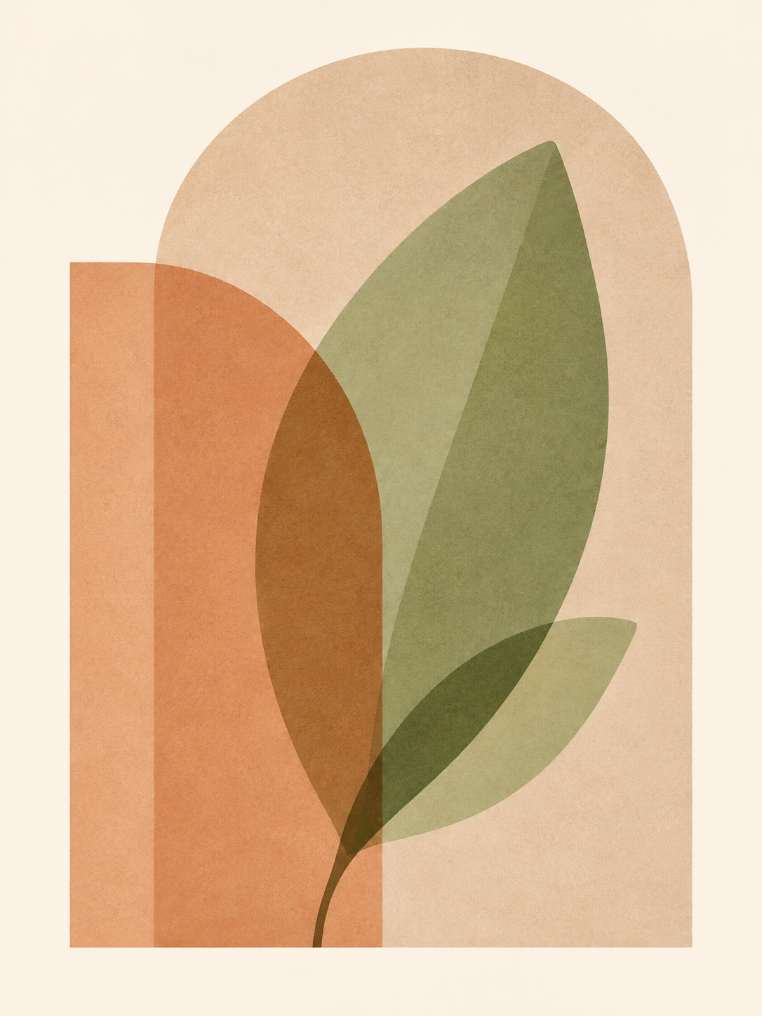 Set de 3 Botánico abstracto en durazno, verde y crema — obra 3