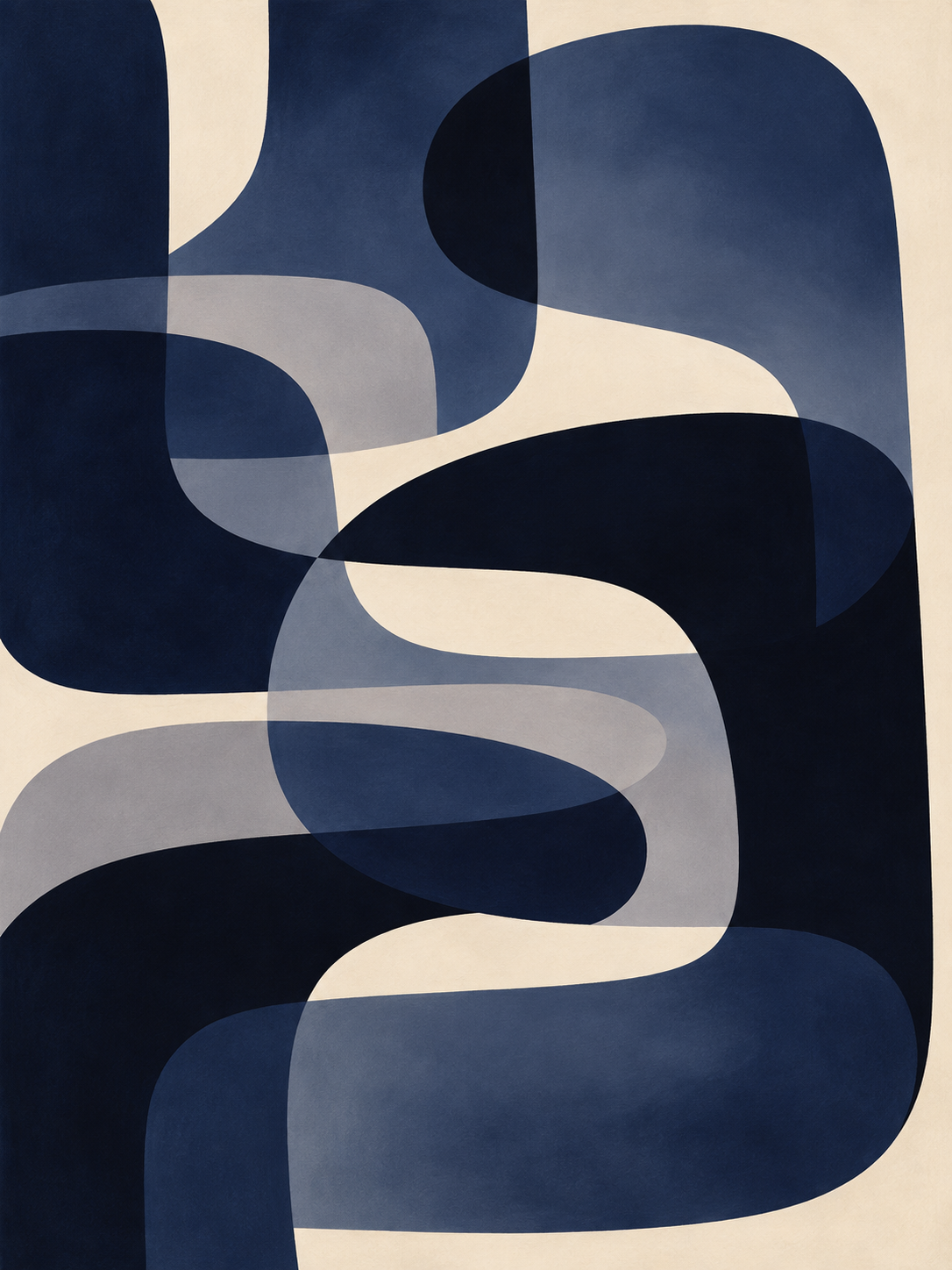 Abstracto orgánico en azul marino, azul y crema — Izquierdo