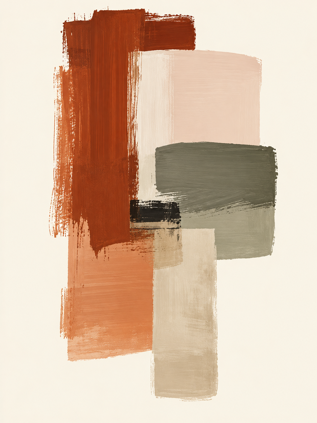 Abstracto gestual en terracota, crema y verde — Derecho