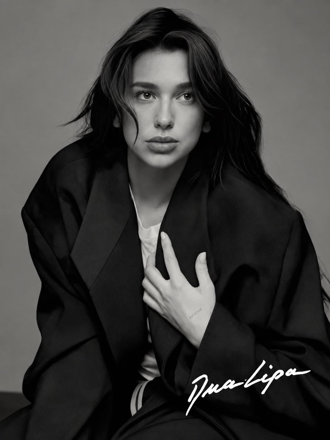 Ilustración 065 — Dua Lipa Blanco y Negro — cuadro individual