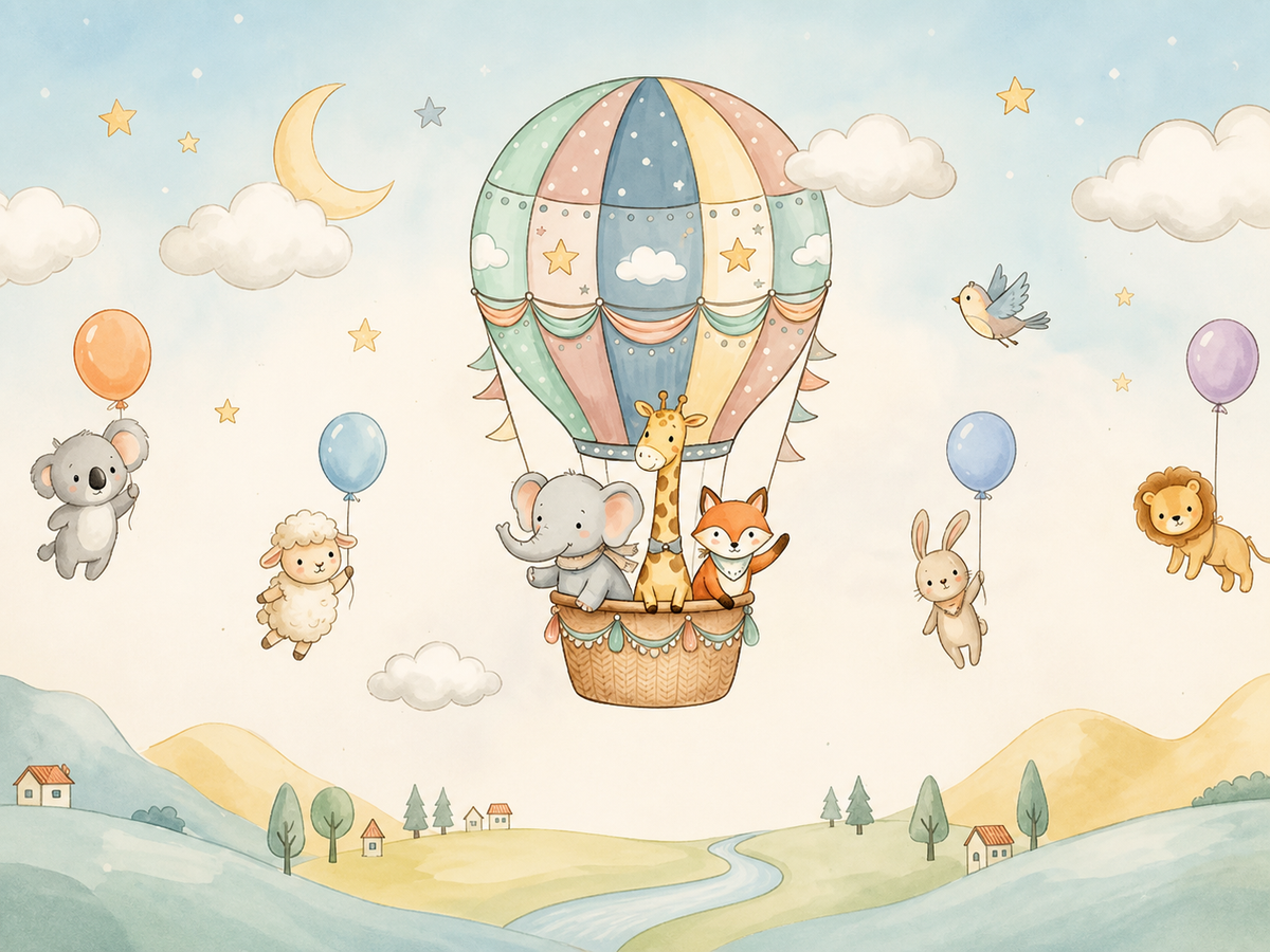 Globo entre las Nubes — cuadro infantil