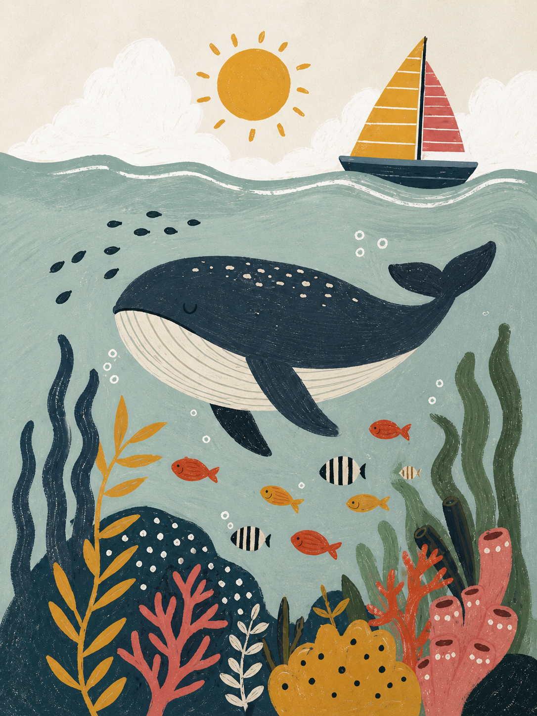 Ballena y Velero — cuadro infantil