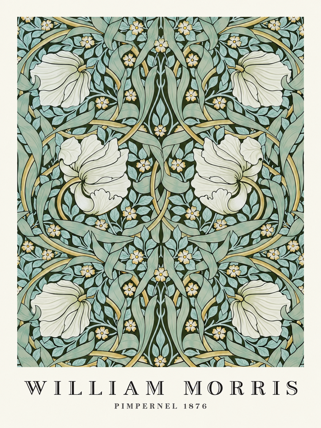Flores Blancas y Azules, lámina decorativa inspirada en William Morris