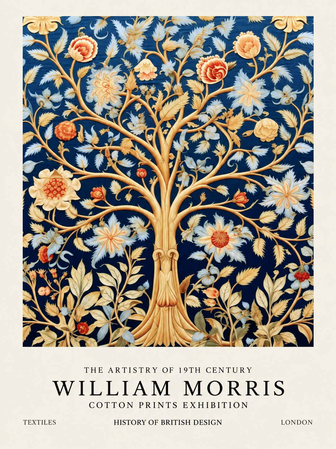Mariposa entre Flores, lámina decorativa inspirada en William Morris