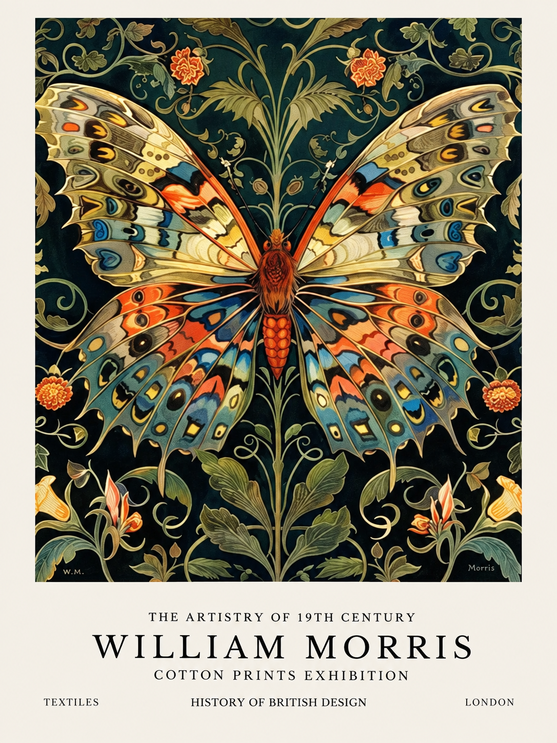 Rosas y Hojas, lámina decorativa inspirada en William Morris