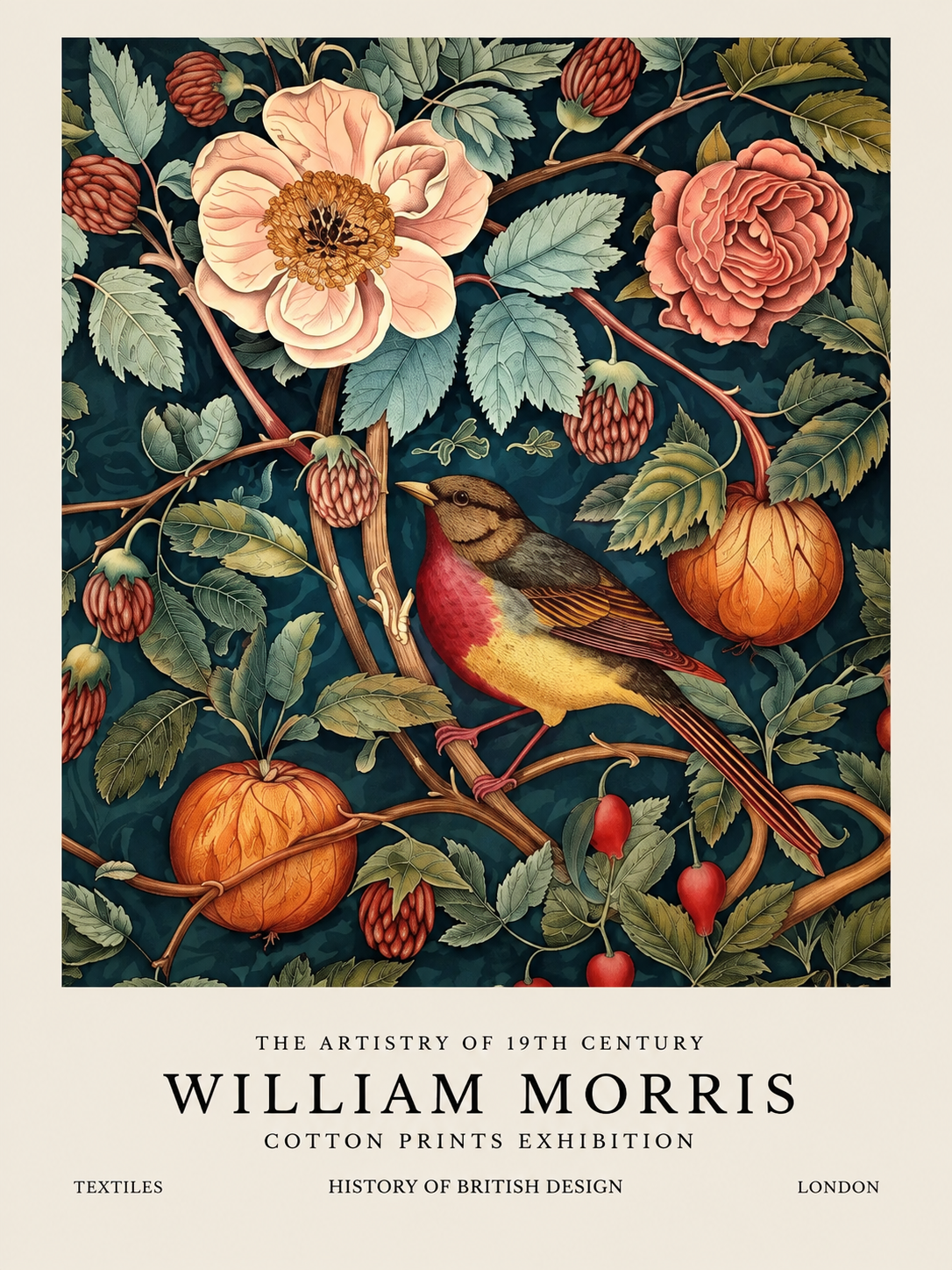 Flores Azules Oscuras, lámina decorativa inspirada en William Morris