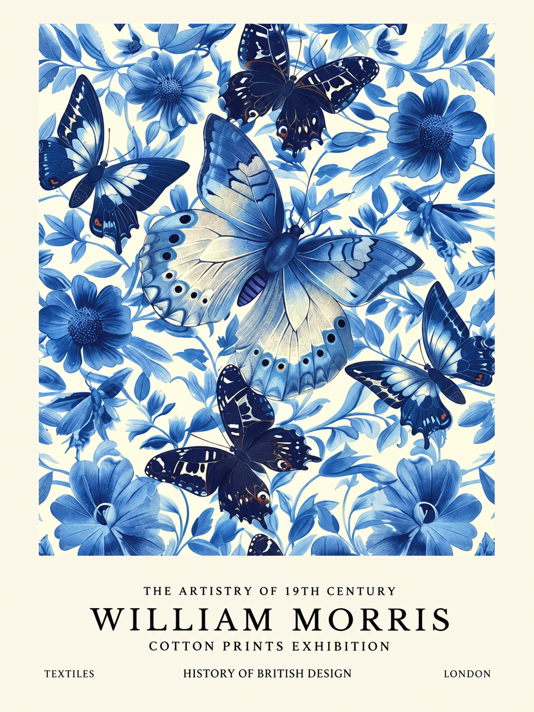 Mariposa Azul, lámina decorativa inspirada en William Morris