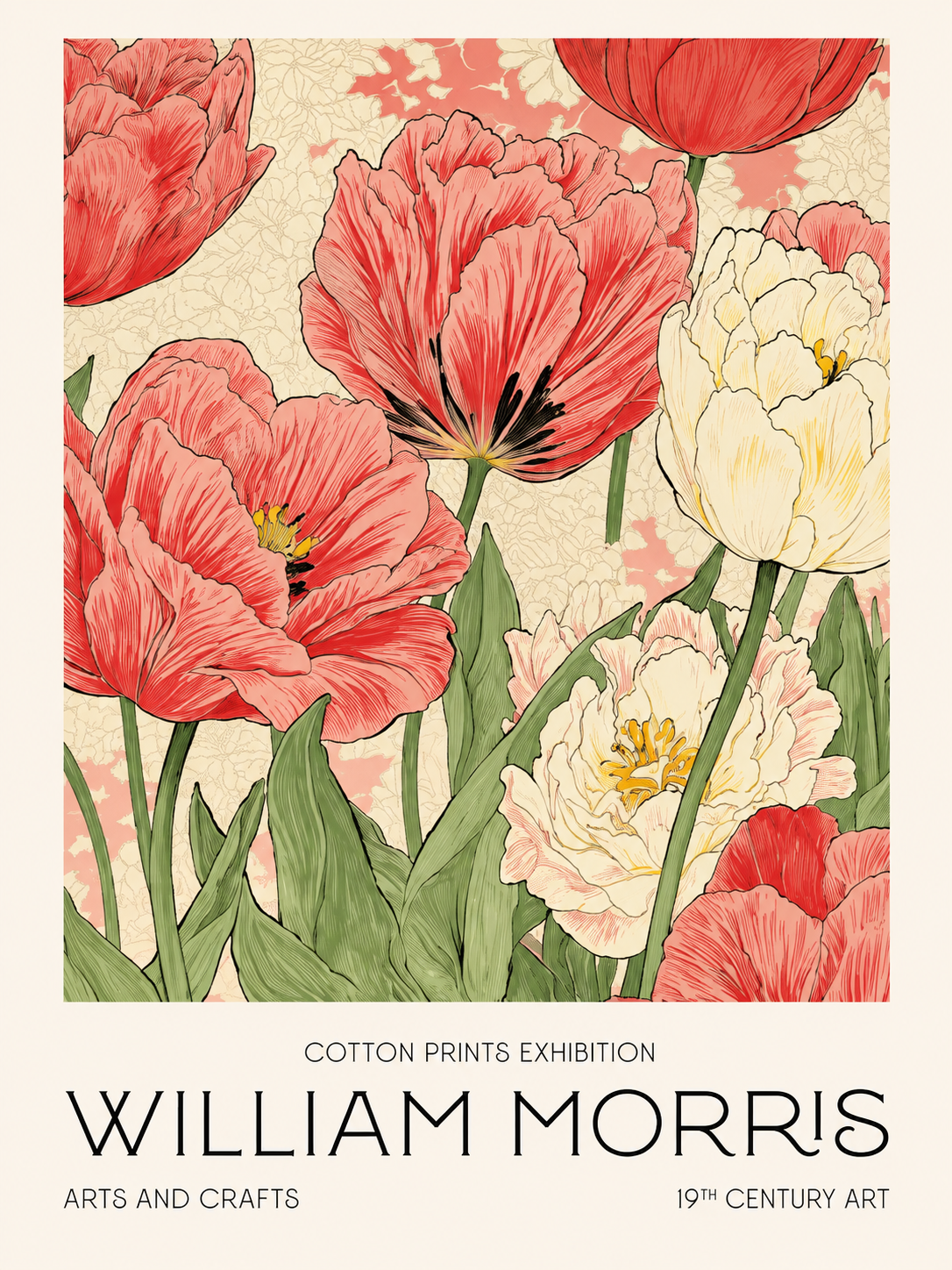 Flores Naranjas, lámina decorativa inspirada en William Morris