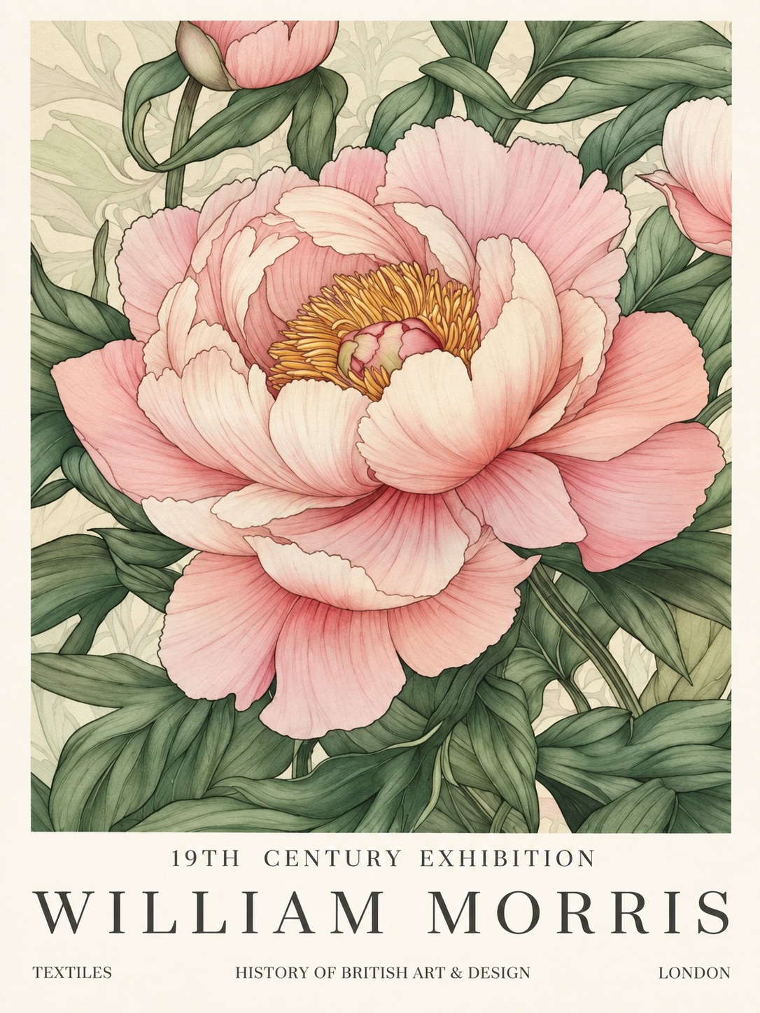 Rosas y Verde, lámina decorativa inspirada en William Morris