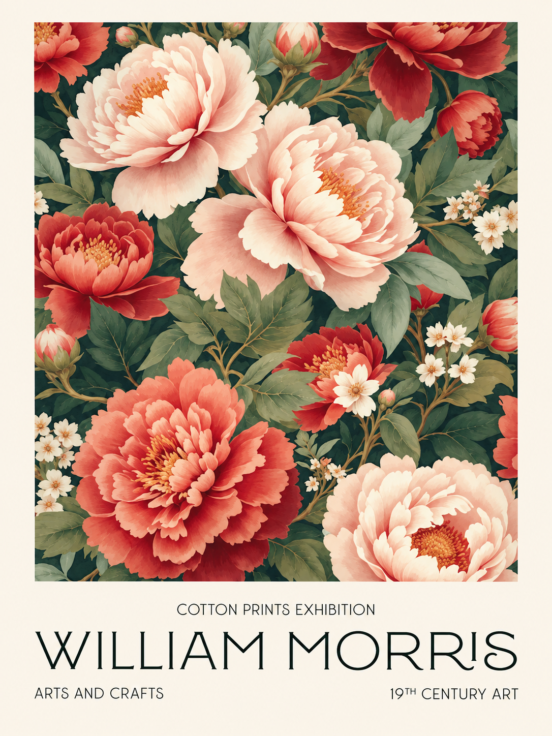 Flores Rosadas y Verdes, lámina decorativa inspirada en William Morris