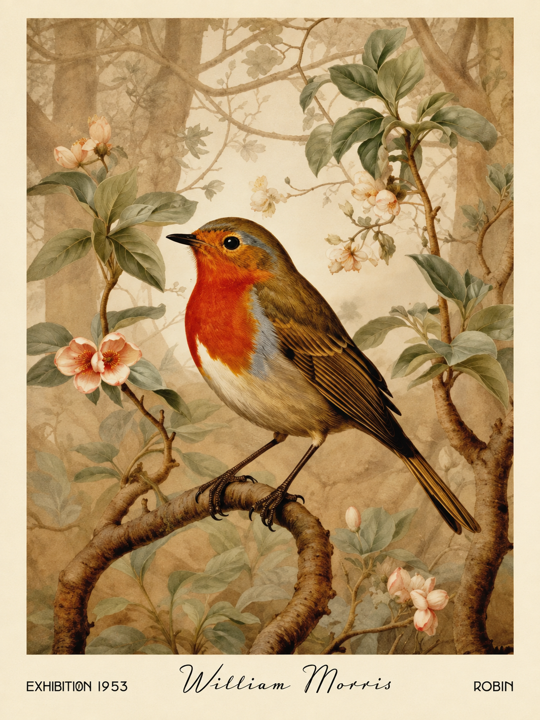 Hojas Blancas, lámina decorativa inspirada en William Morris