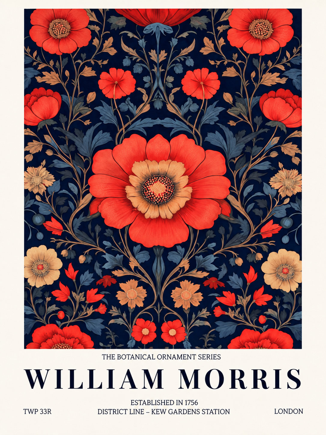 Pájaros y Ramas, lámina decorativa inspirada en William Morris