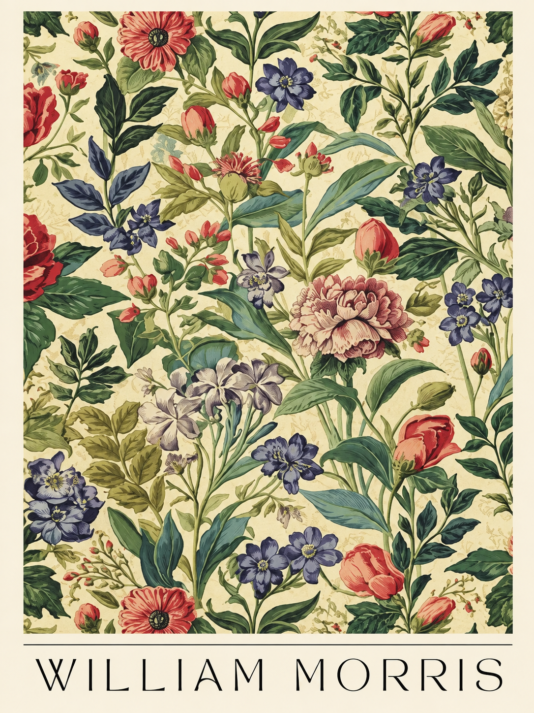 Jardín Botánico Azul, lámina decorativa inspirada en William Morris