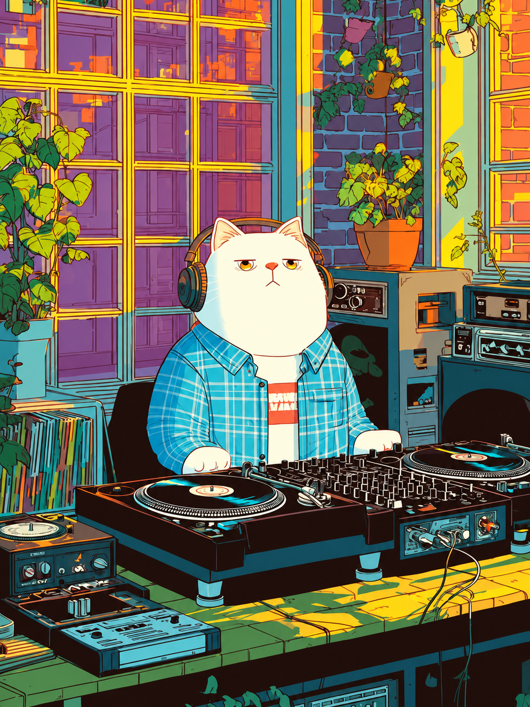Cat DJ Colorful Room