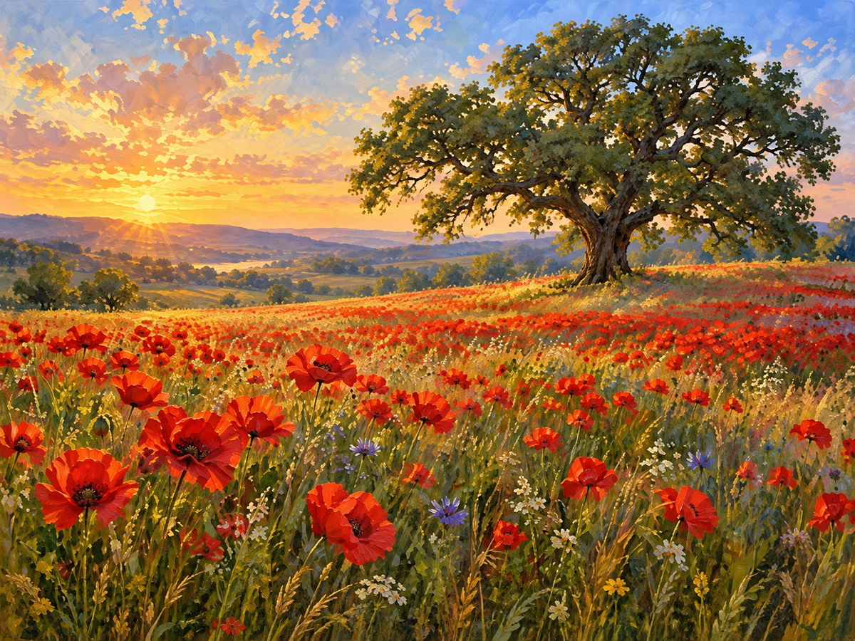 Árbol entre Amapolas