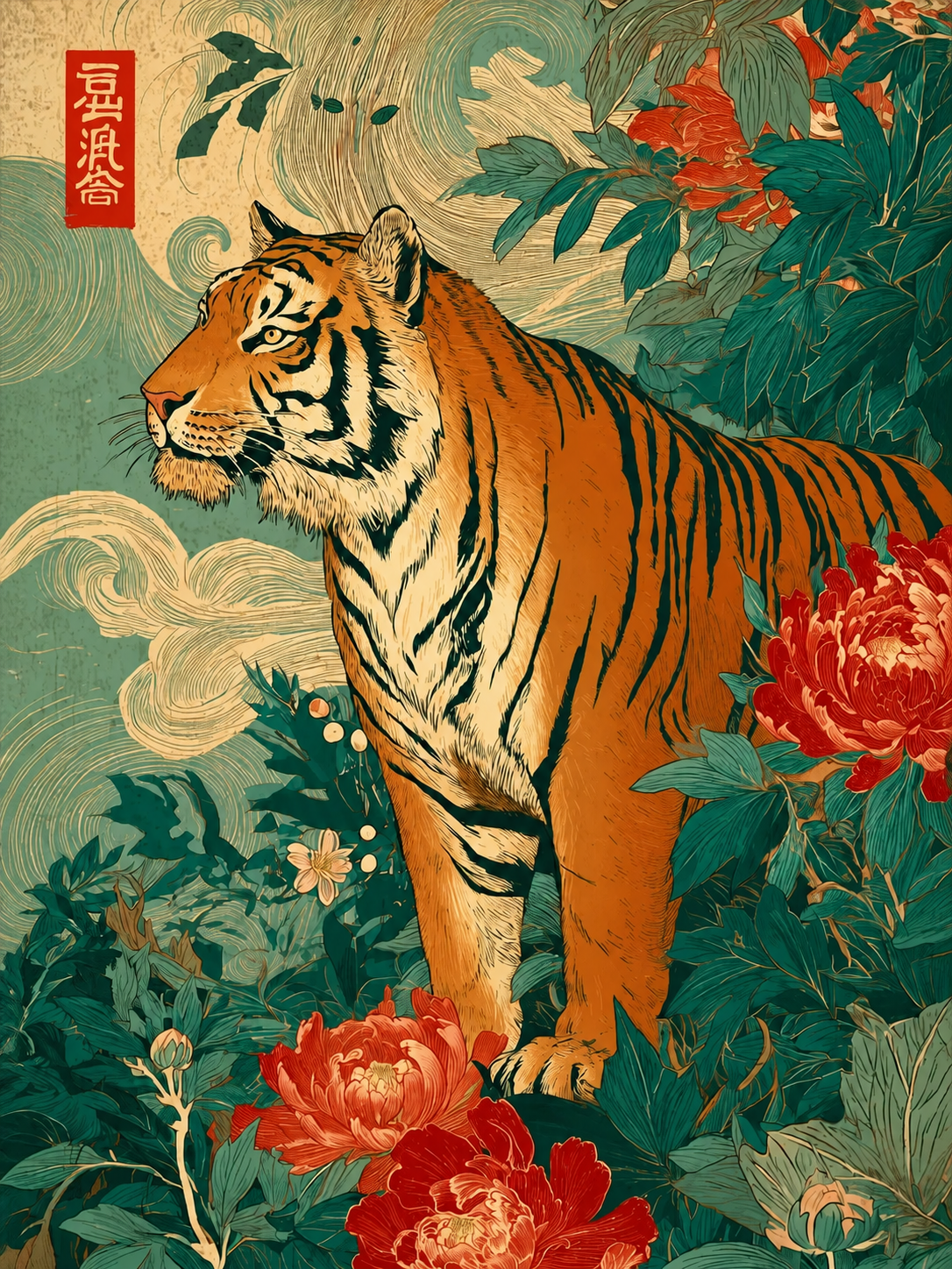 Tigre Flores Verdes