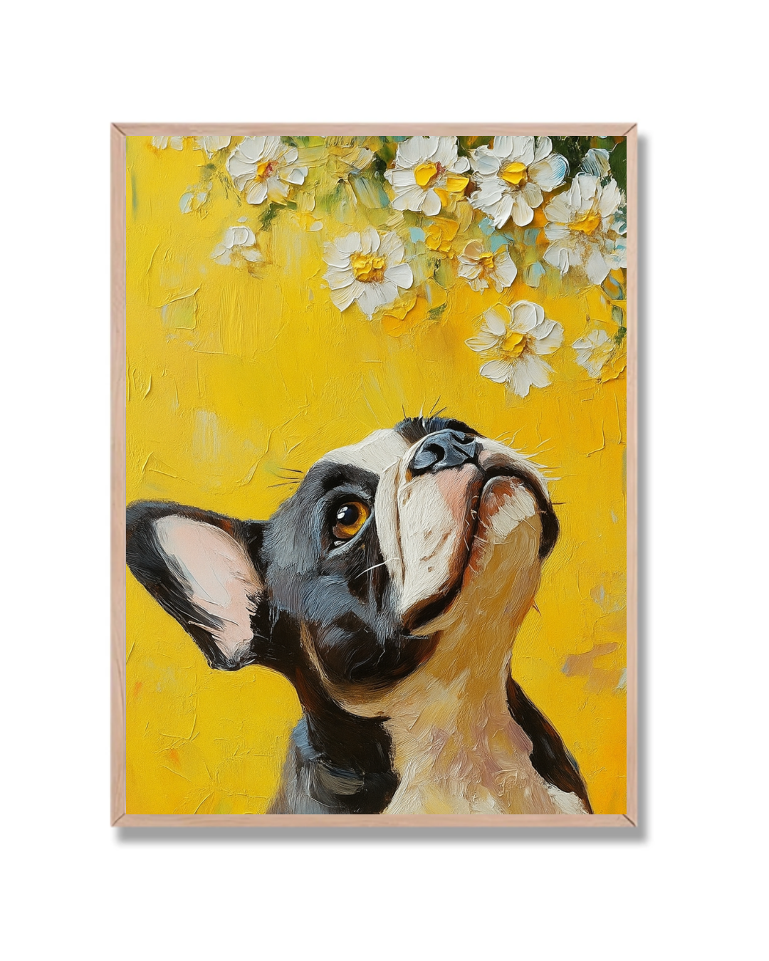 Perro mirando flores