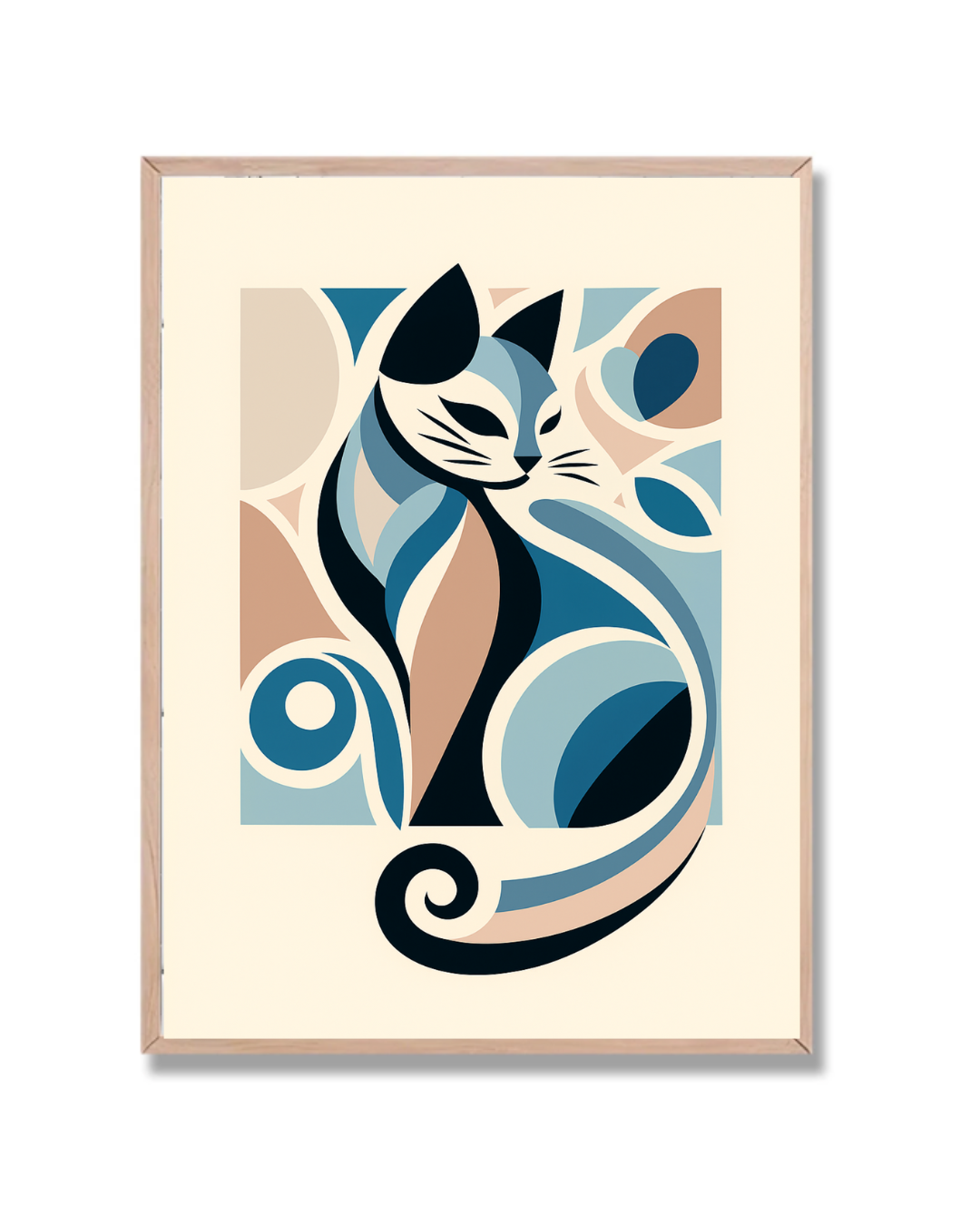 Gato geométrico azul y beige