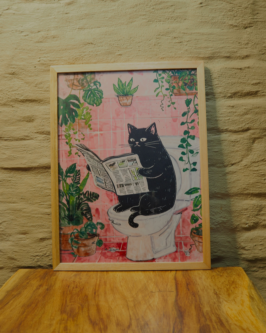Gato 2 Baño - 40x30 cm - vidrio común - marco natural