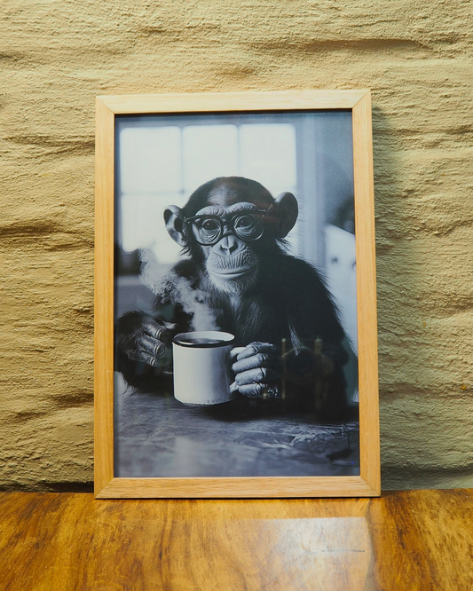 Chimpance Cocina - 30x20 cm - vidrio común - marco natural