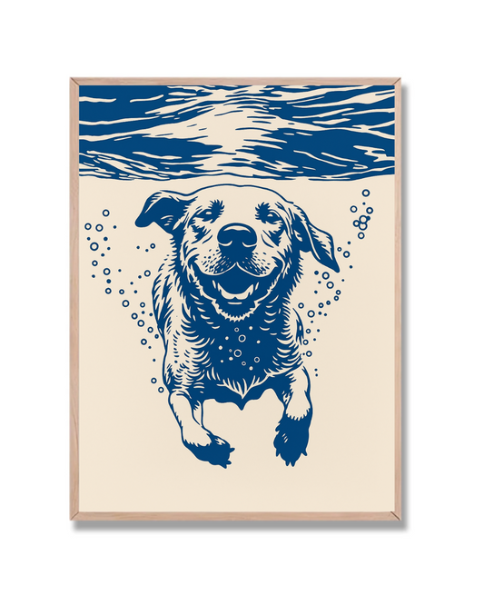 Perro nadando feliz