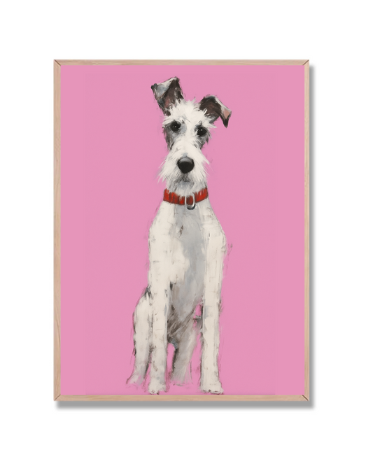 Terrier sobre fondo rosa