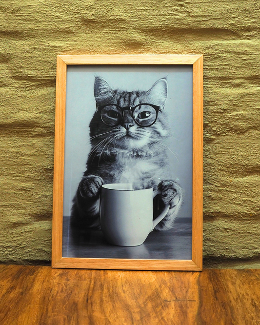 Gato Cocina - 30x20 cm - vidrio común - marco natural